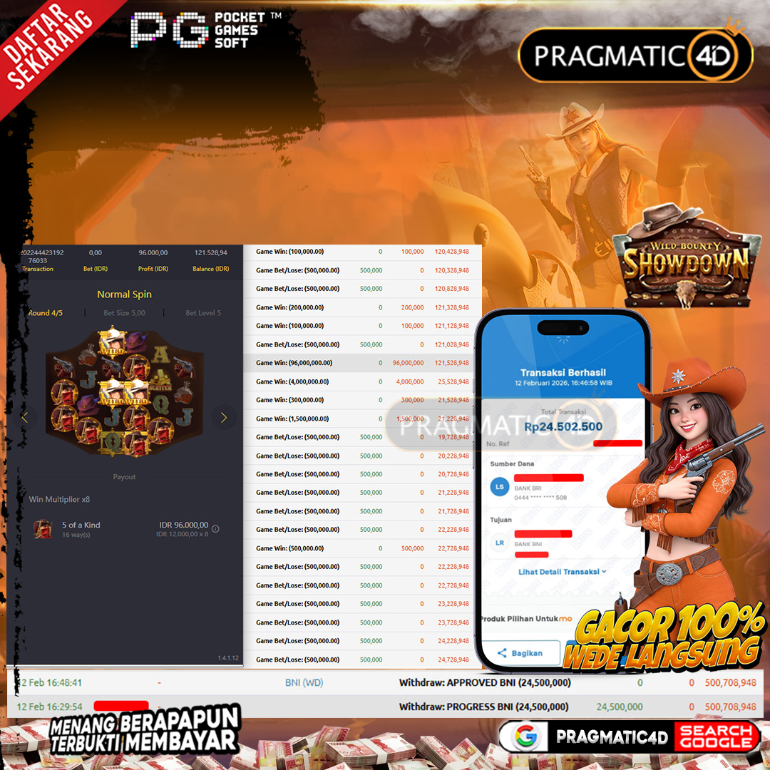 BUKTI KEMENANGAN MEMBER 13 FEBRUARY 2026 DI PRAGMATIC4D 24 JUTA