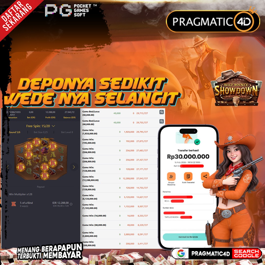 BUKTI KEMENANGAN MEMBER 17 FEBRUARY 2026 DI PRAGMATIC4D 30 JUTA