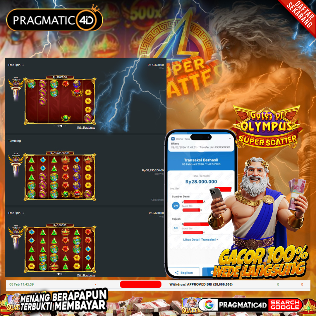 BUKTI KEMENANGAN MEMBER 08 FEBRUARY 2026 DI PRAGMATIC4D 28 JUTA