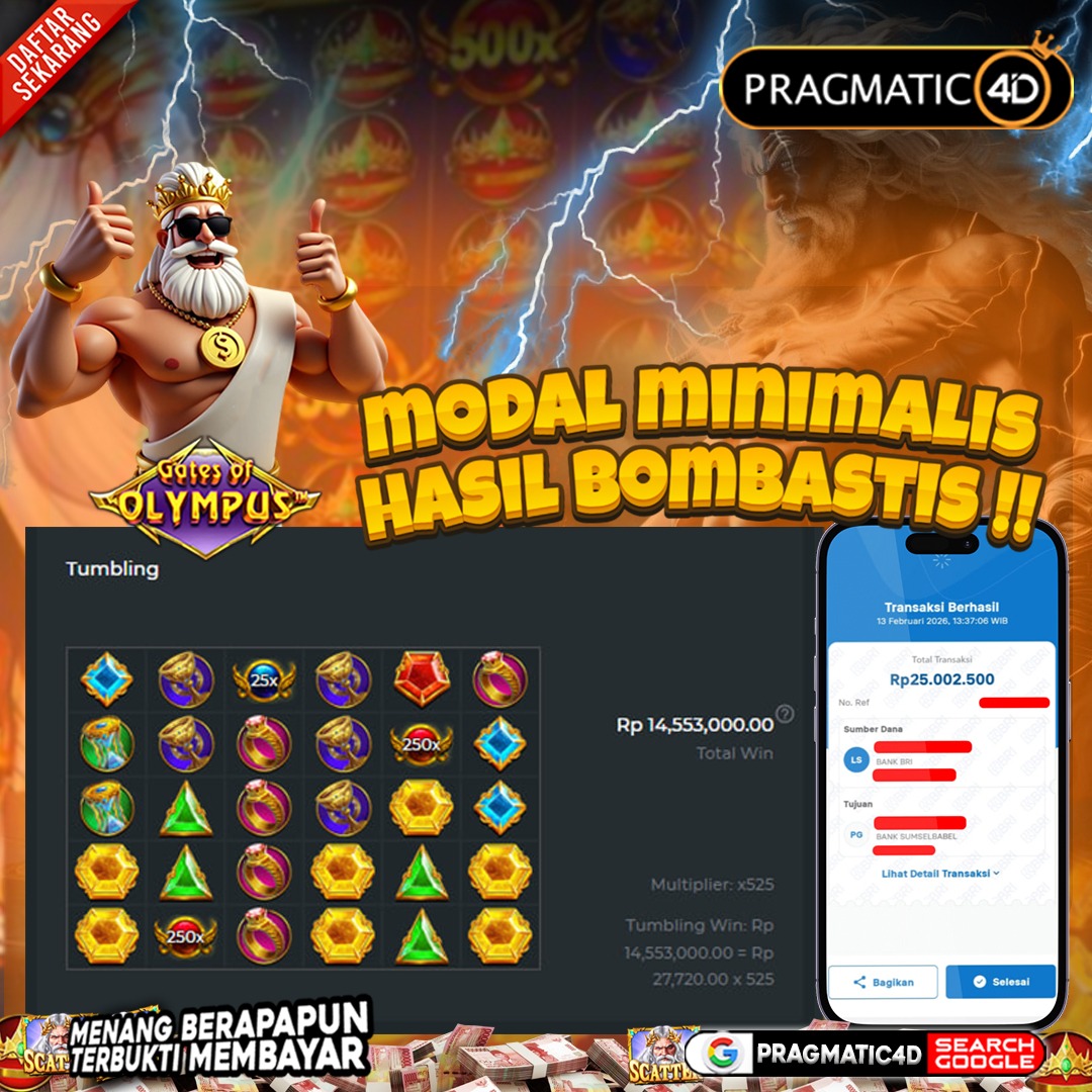 BUKTI KEMENANGAN MEMBER 14 FEBRUARY 2026 DI PRAGMATIC4D 25 JUTA