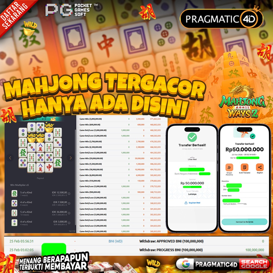 BUKTI KEMENANGAN MEMBER 25 FEBRUARY 2026 DI PRAGMATIC4D 100 JUTA