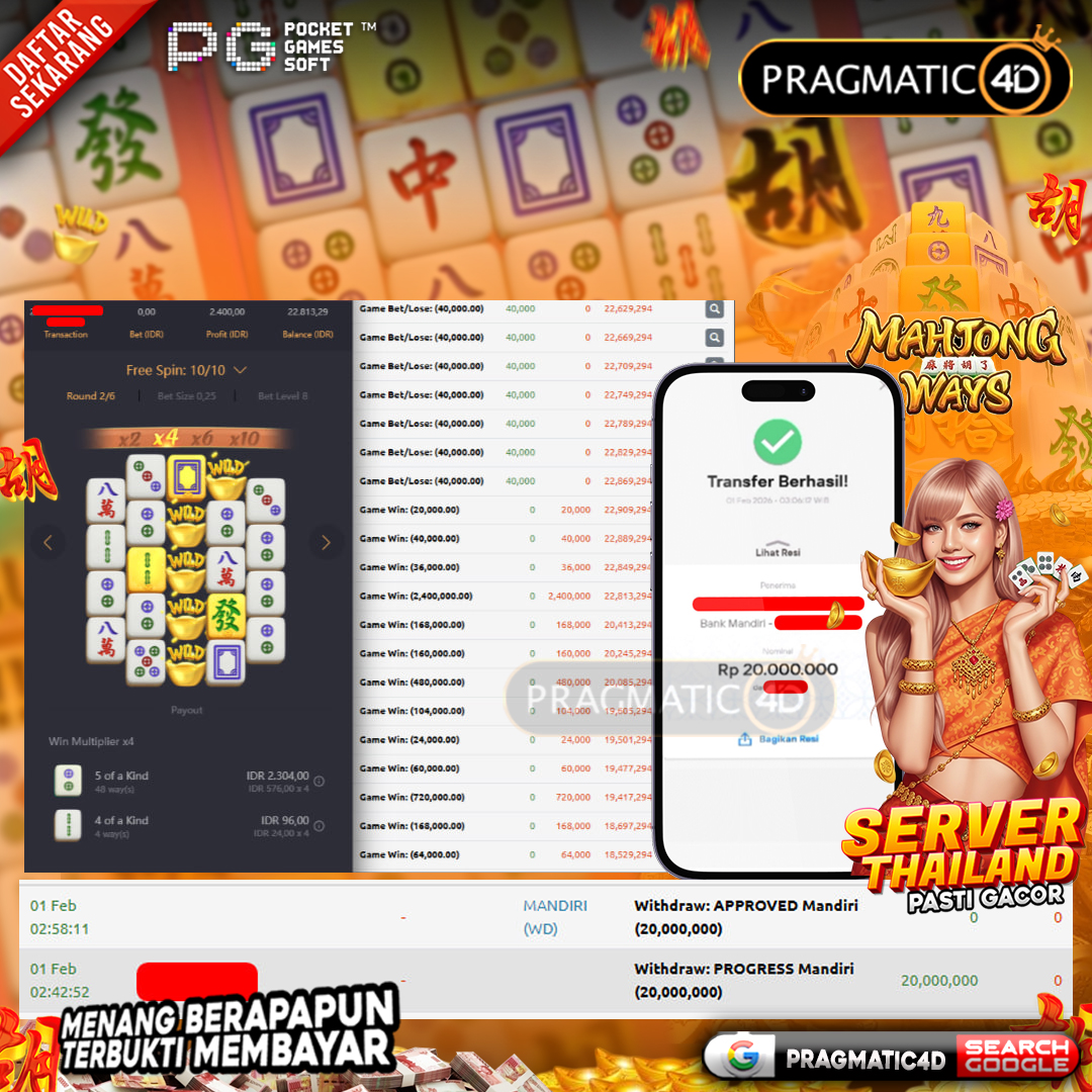 BUKTI KEMENANGAN MEMBER 01 FEBRUARY 2026 DI PRAGMATIC4D 20 JUTA