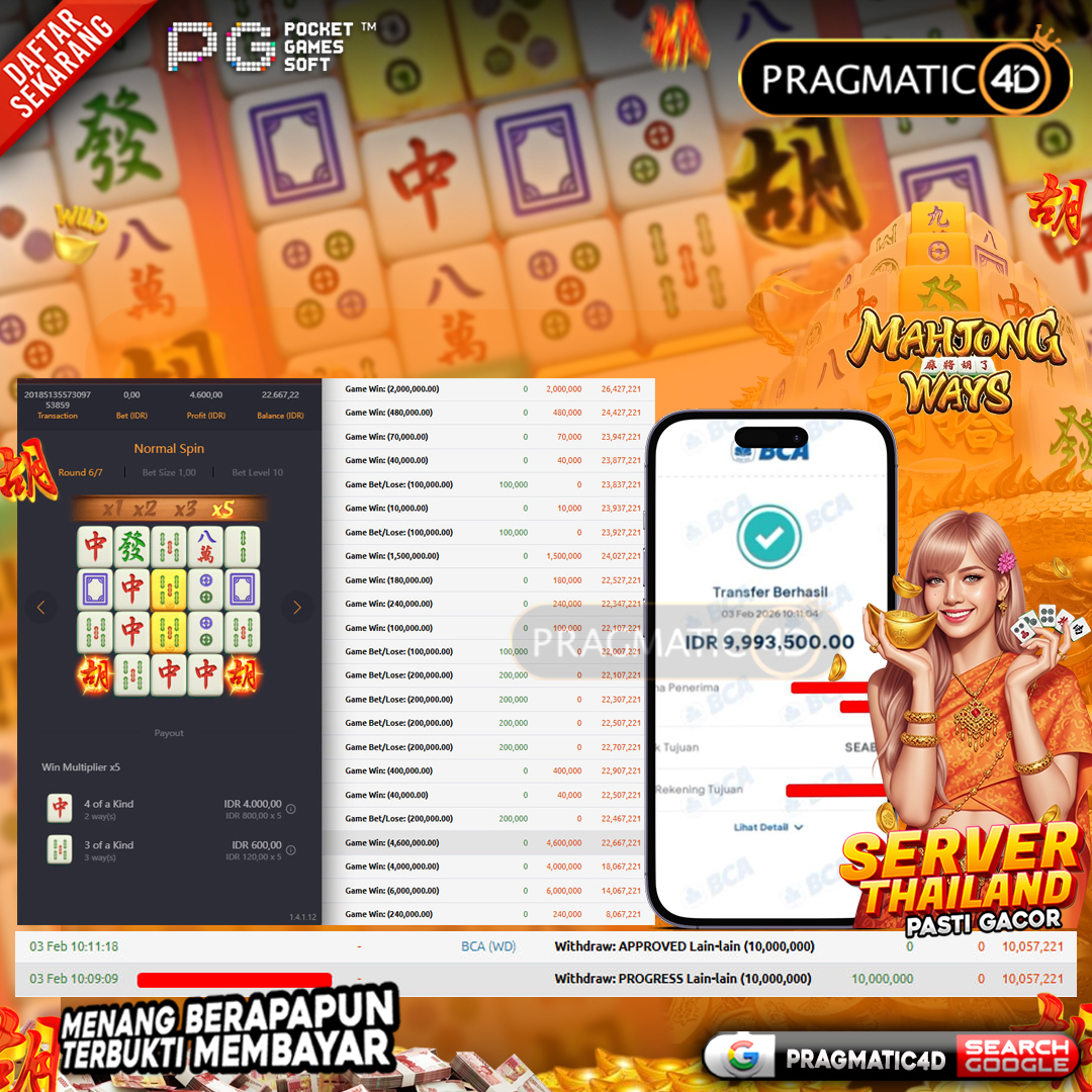 BUKTI KEMENANGAN MEMBER 03 FEBRUARY 2026 DI PRAGMATIC4D 10 JUTA