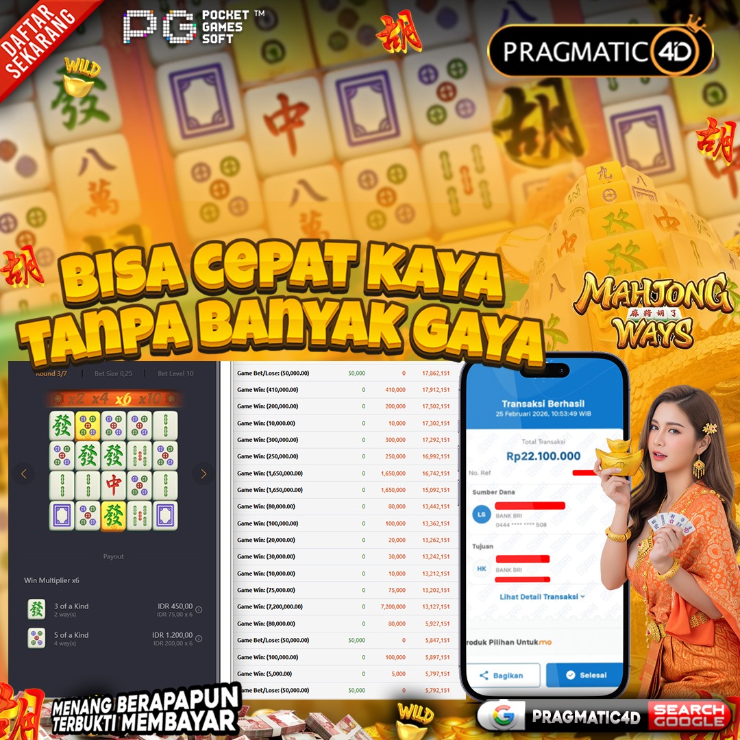 BUKTI KEMENANGAN MEMBER 25 FEBRUARY 2026 DI PRAGMATIC4D 22 JUTA