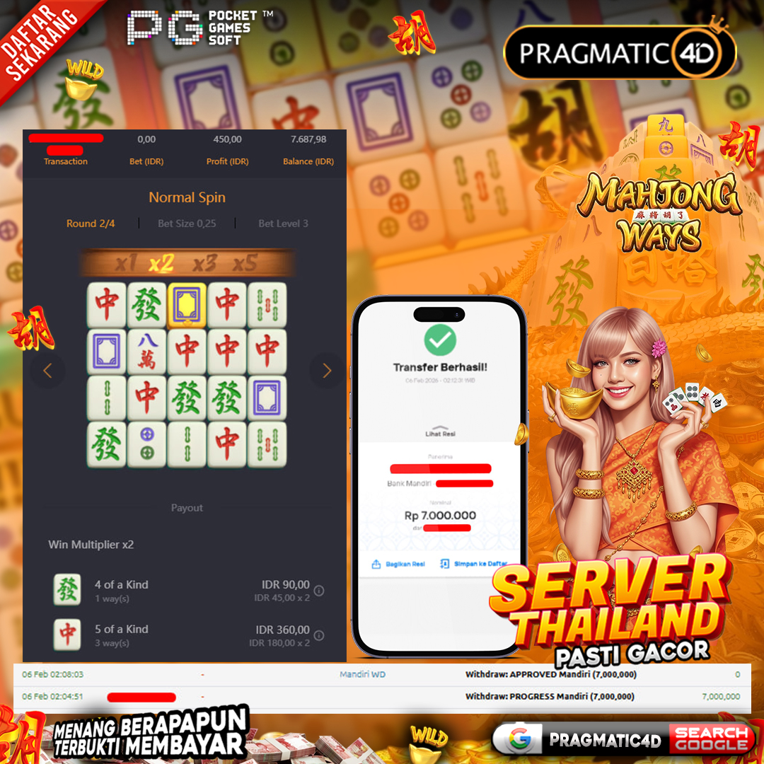 BUKTI KEMENANGAN MEMBER 06 FEBRUARY 2026 DI PRAGMATIC4D 7 JUTA