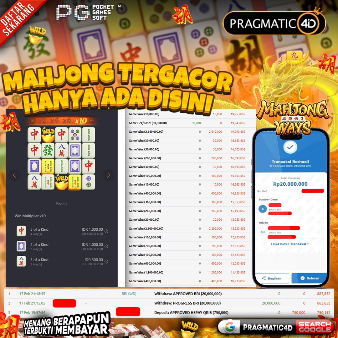 BUKTI KEMENANGAN MEMBER 18 FEBRUARY 2026 DI PRAGMATIC4D 20 JUTA