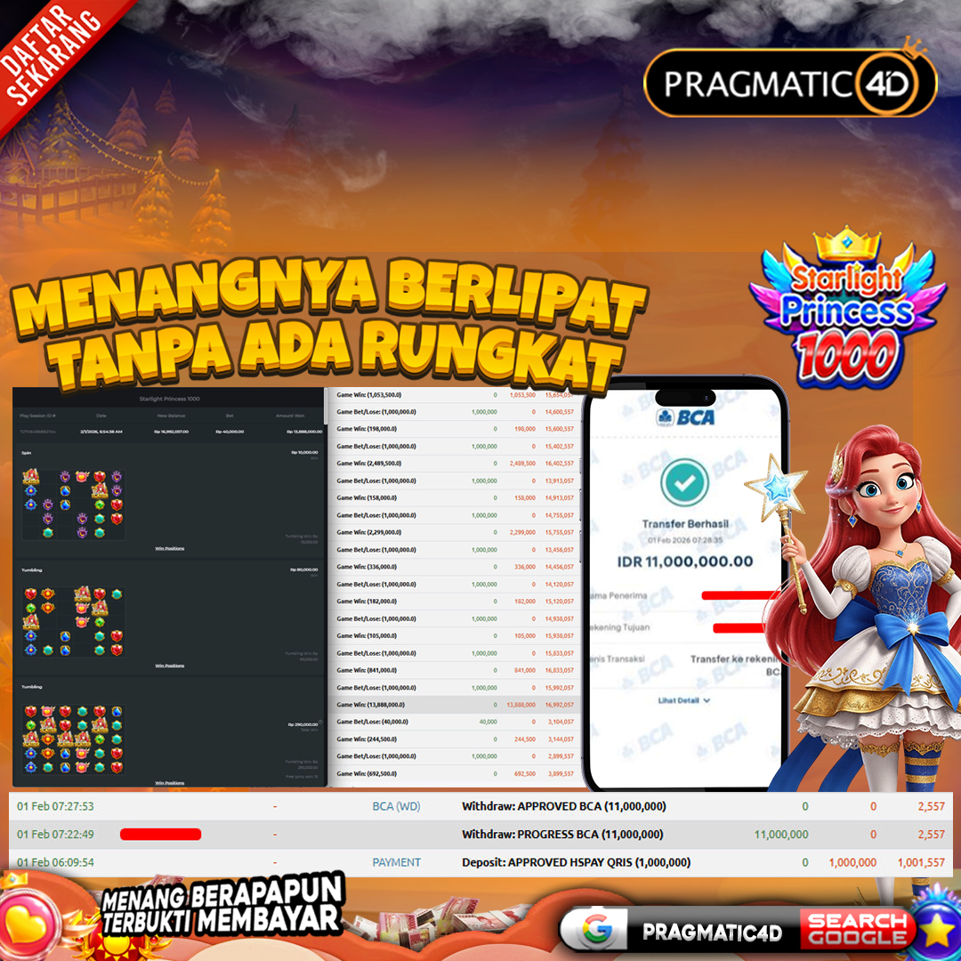 BUKTI KEMENANGAN MEMBER 01 FEBRUARY 2026 DI PRAGMATIC4D 28 JUTA