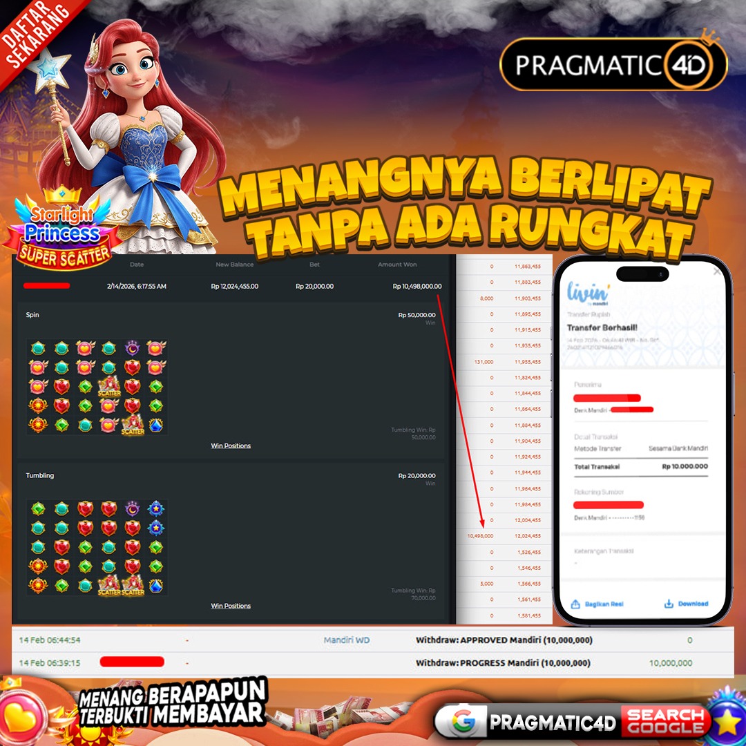 BUKTI KEMENANGAN MEMBER 14 FEBRUARY 2026 DI PRAGMATIC4D 10 JUTA