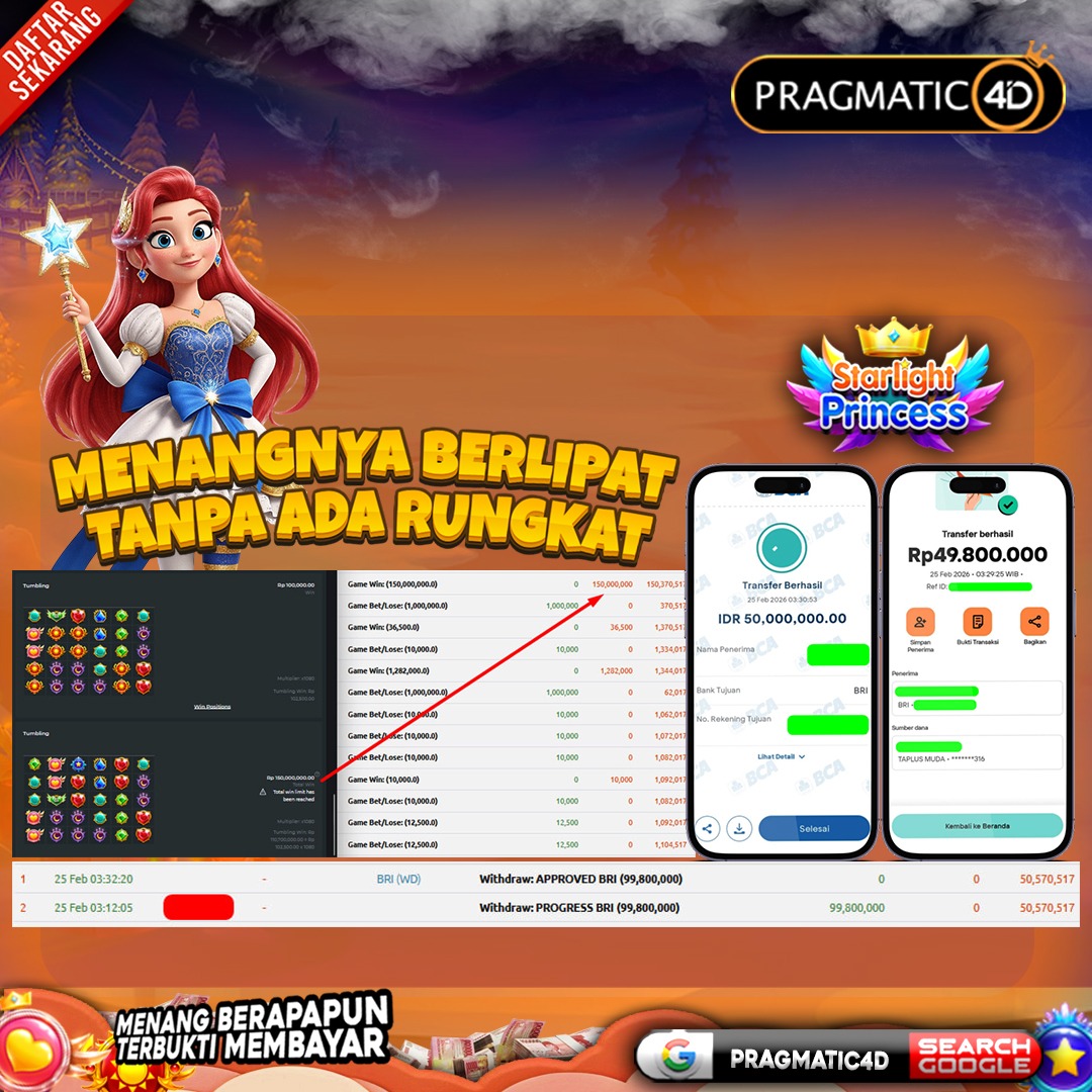 BUKTI KEMENANGAN MEMBER 25 FEBRUARY 2026 DI PRAGMATIC4D 99 JUTA