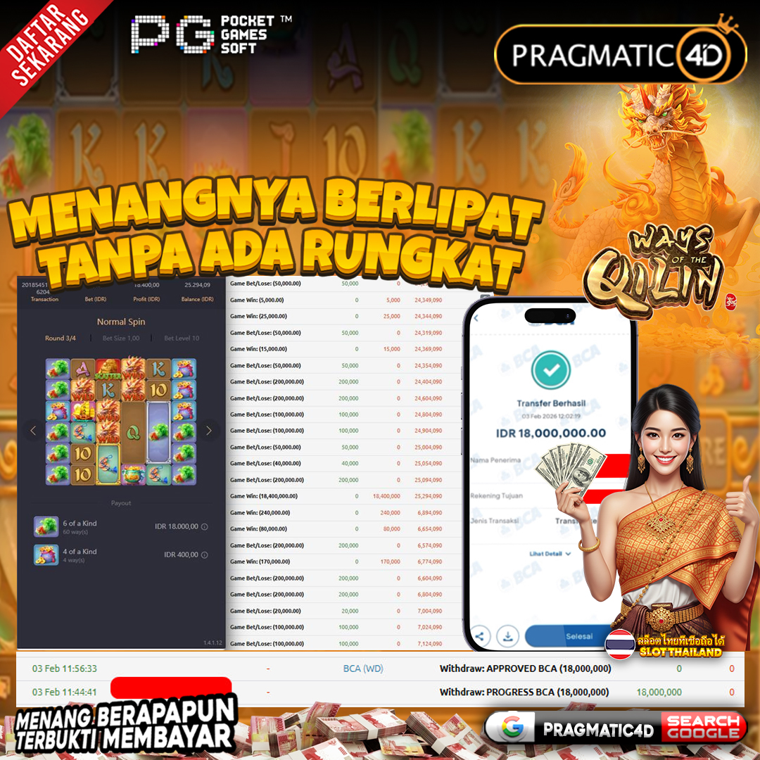 BUKTI KEMENANGAN MEMBER 03 FEBRUARY 2026 DI PRAGMATIC4D 18 JUTA