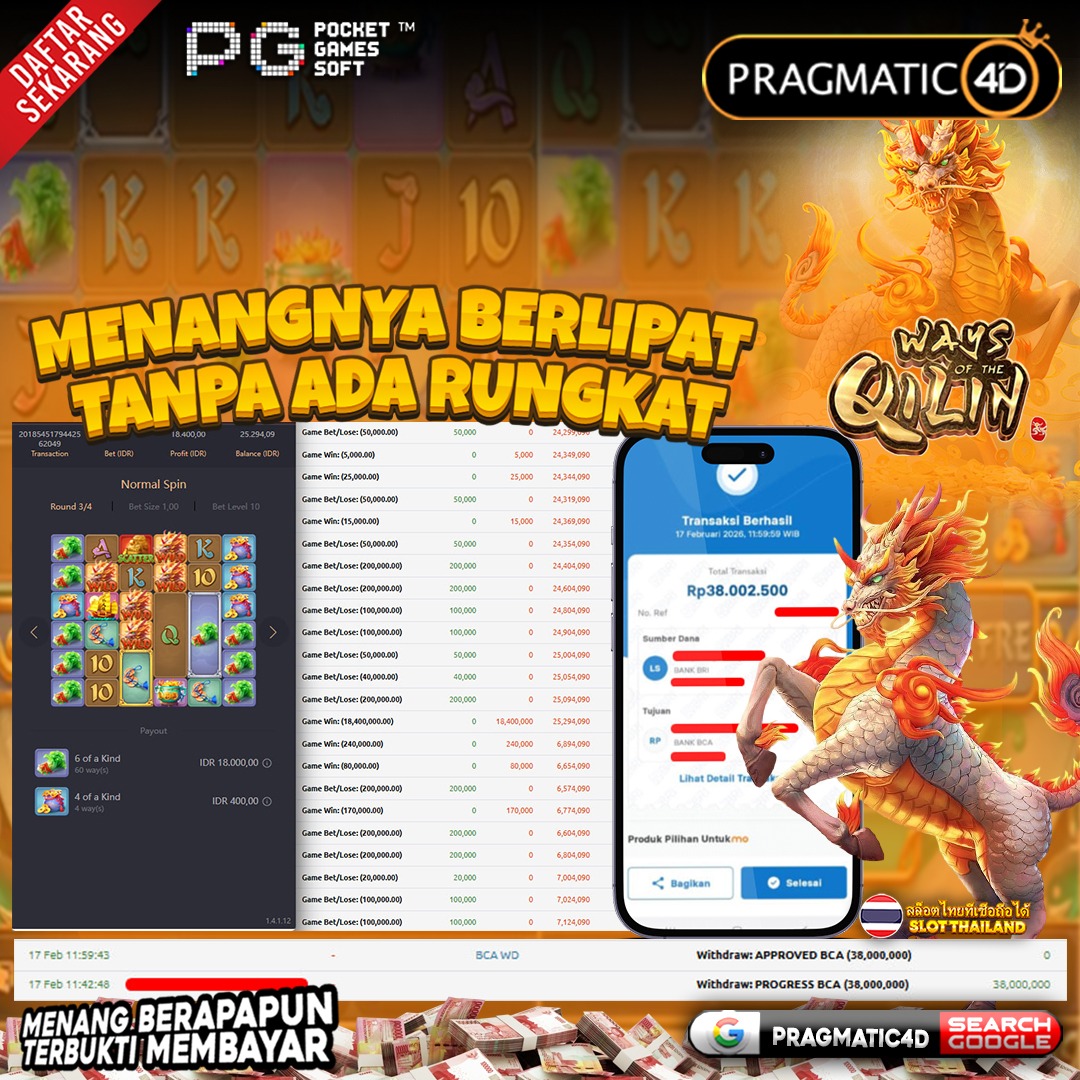 BUKTI KEMENANGAN MEMBER 17 FEBRUARY 2026 DI PRAGMATIC4D 38 JUTA