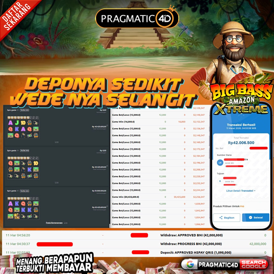 BUKTI KEMENANGAN MEMBER 11 MARET 2026 DI PRAGMATIC4D 42 JUTA