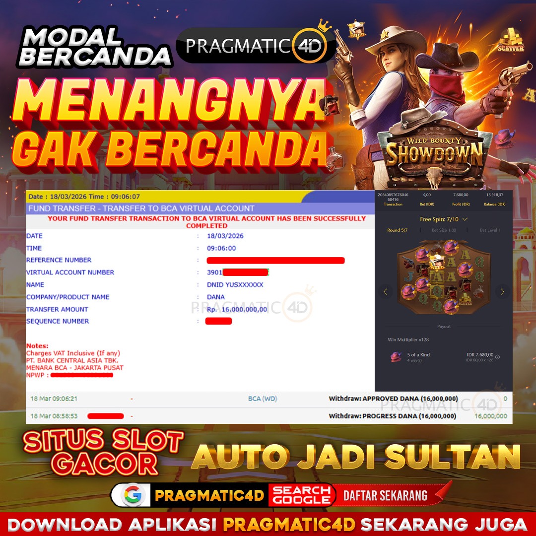 BUKTI KEMENANGAN MEMBER 18 MARET 2026 DI PRAGMATIC4D 16 JUTA