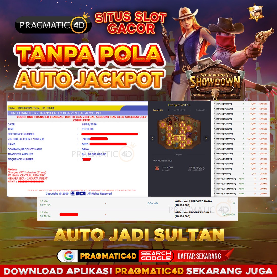 BUKTI KEMENANGAN MEMBER 18 MARET 2026 DI PRAGMATIC4D 10 JUTA