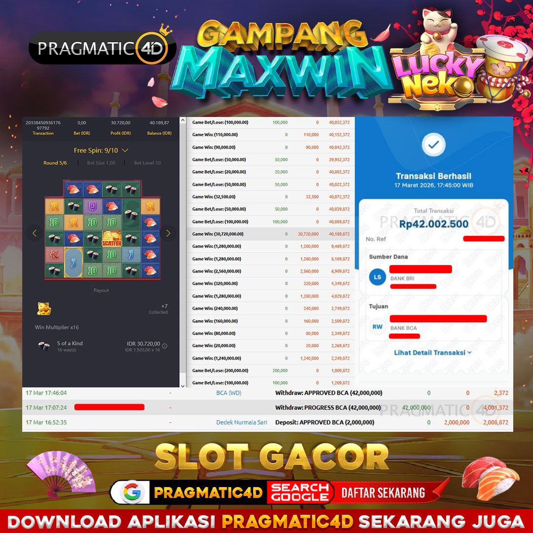 BUKTI KEMENANGAN MEMBER 18 MARET 2026 DI PRAGMATIC4D 42 JUTA