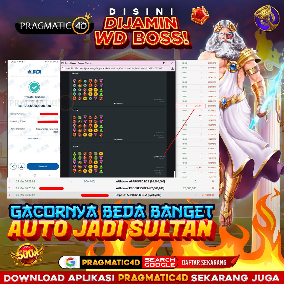 BUKTI KEMENANGAN MEMBER 25 MARET 2026 DI PRAGMATIC4D 20 JUTA