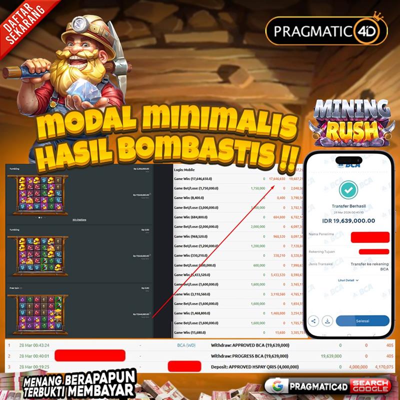 BUKTI KEMENANGAN MEMBER 28 MARET 2026 DI PRAGMATIC4D 19 JUTA