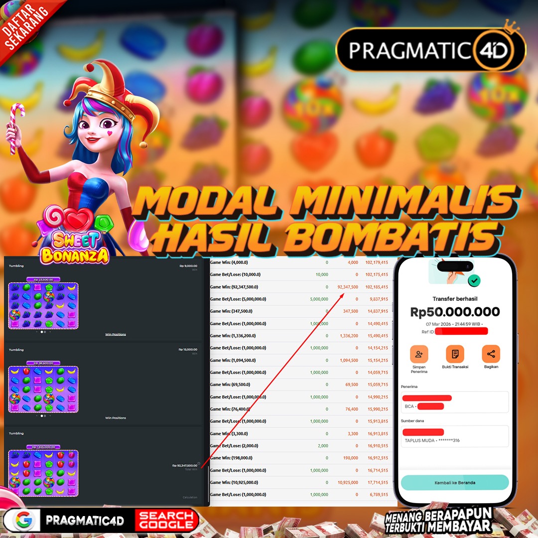 BUKTI KEMENANGAN MEMBER 08 MARET 2026 DI PRAGMATIC4D 50 JUTA