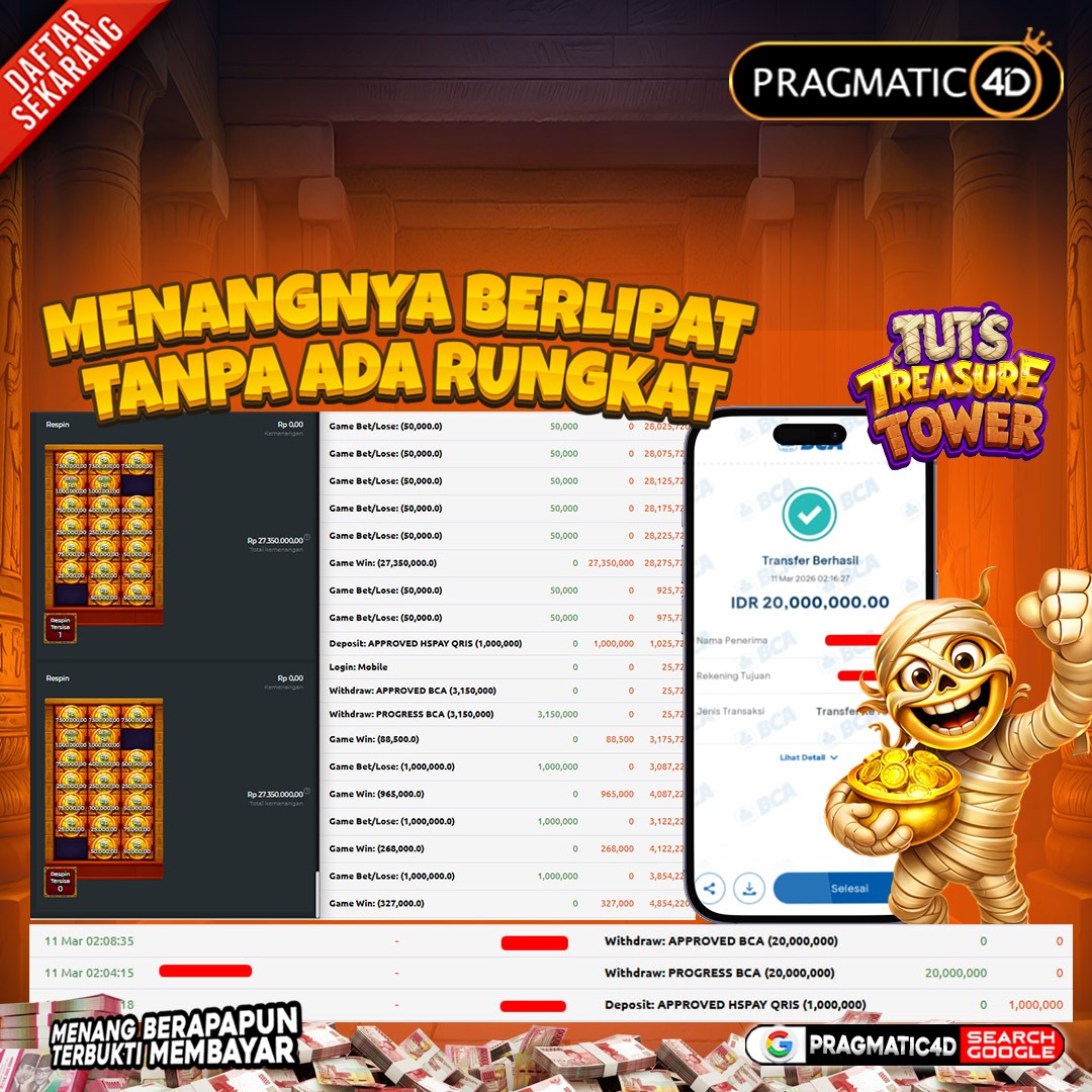 BUKTI KEMENANGAN MEMBER 11 MARET 2026 DI PRAGMATIC4D 20 JUTA