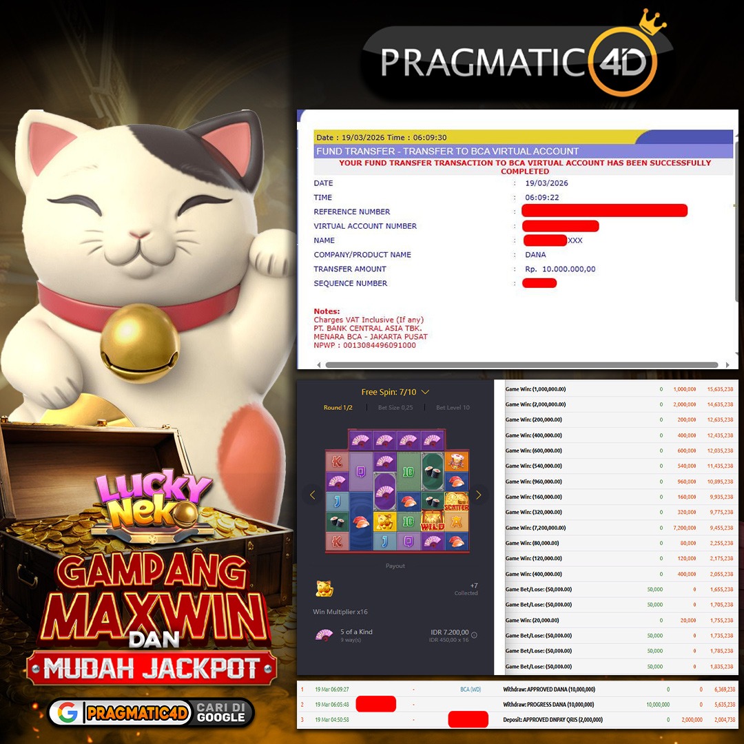 BUKTI KEMENANGAN MEMBER 19 MARET 2026 DI PRAGMATIC4D 10 JUTA