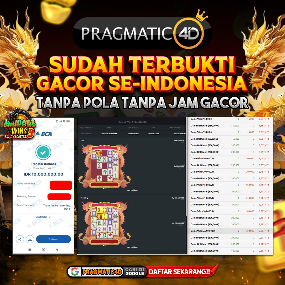 BUKTI KEMENANGAN MEMBER 05 MARET 2026 DI PRAGMATIC4D 10 JUTA