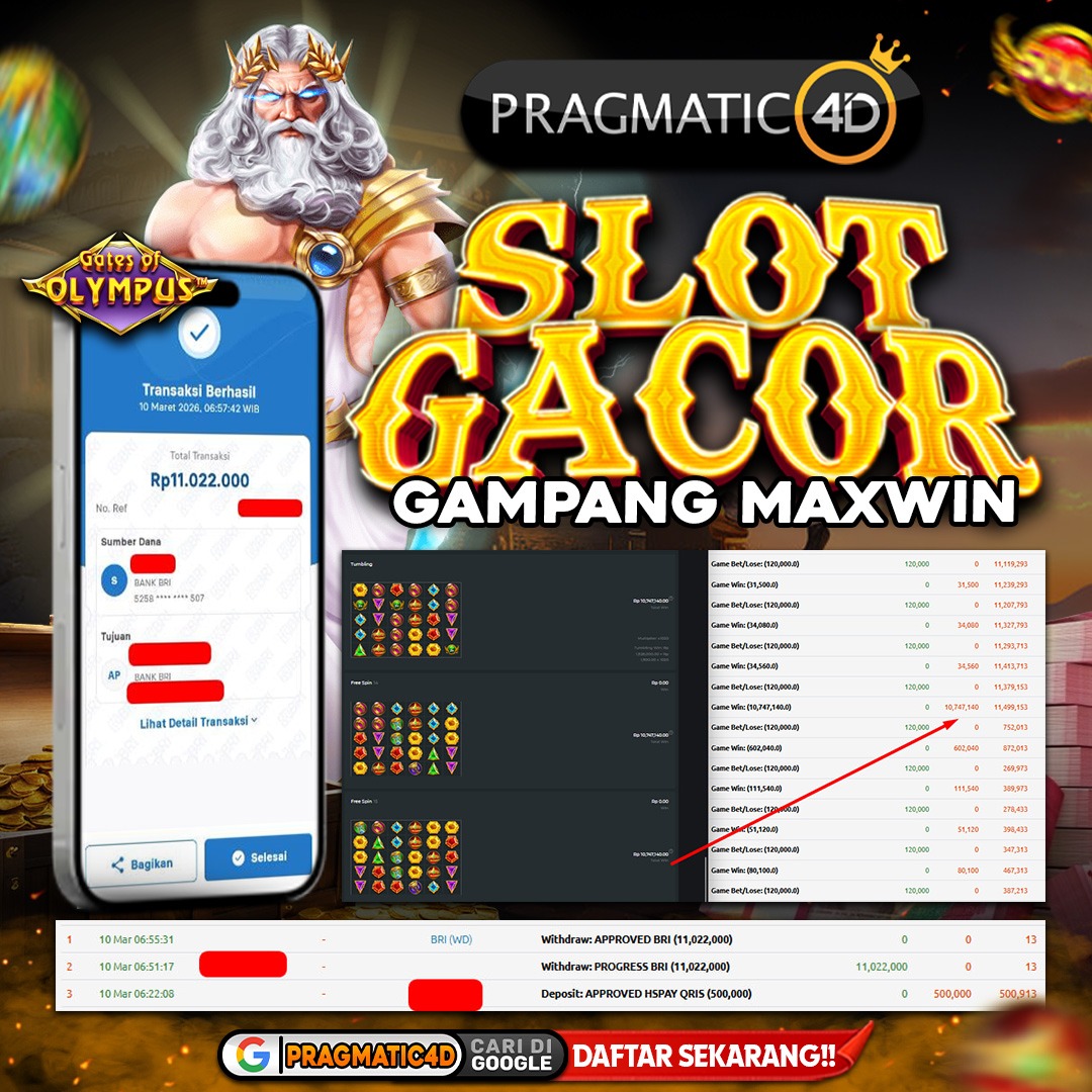 BUKTI KEMENANGAN MEMBER 10 MARET 2026 DI PRAGMATIC4D 11 JUTA