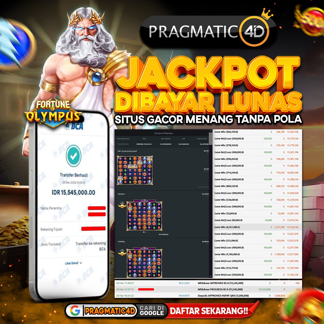 BUKTI KEMENANGAN MEMBER 26 MARET 2026 DI PRAGMATIC4D 15 JUTA