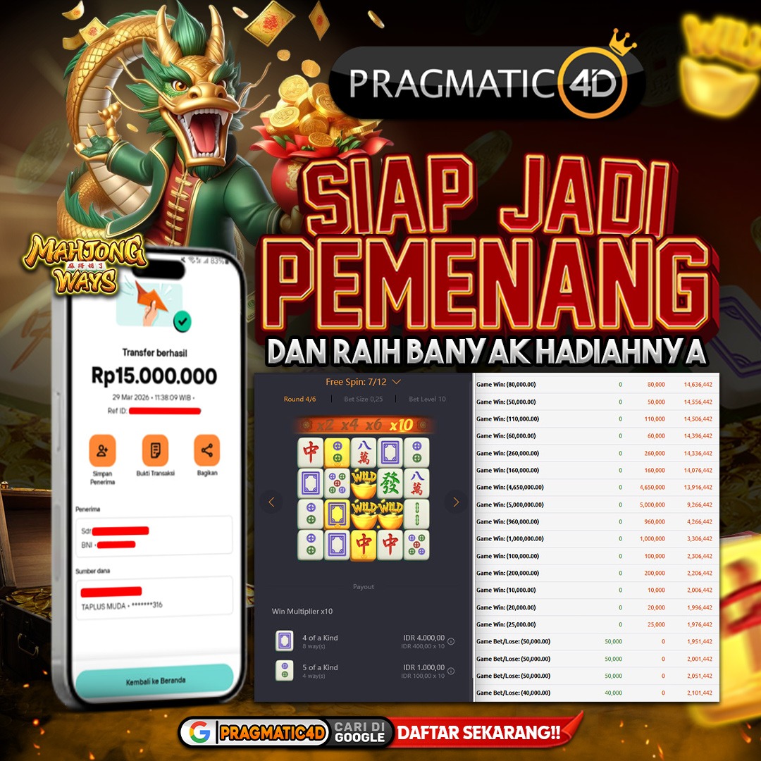 BUKTI KEMENANGAN MEMBER 29 MARET 2026 DI PRAGMATIC4D 15 JUTA