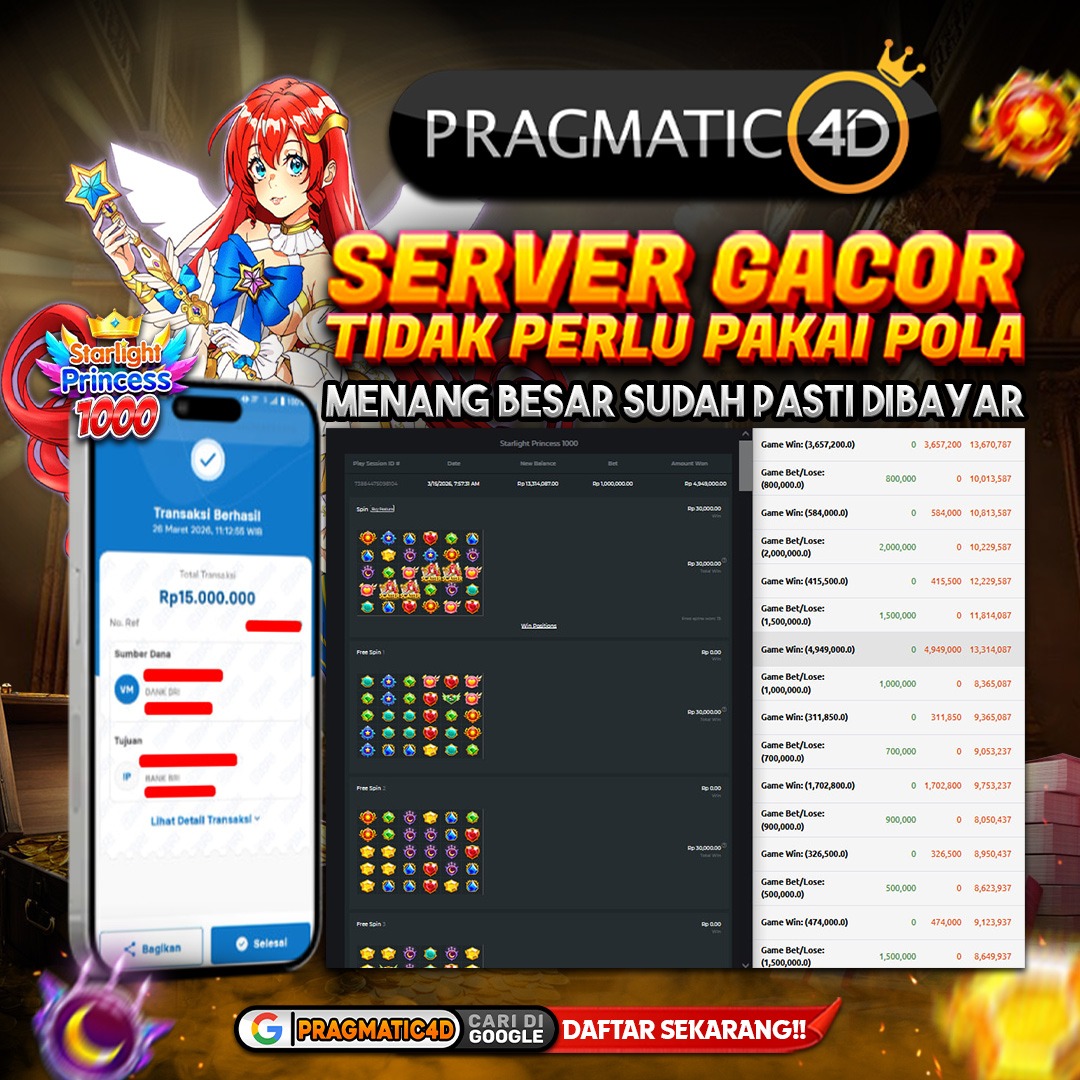 BUKTI KEMENANGAN MEMBER 26 MARET 2026 DI PRAGMATIC4D 15 JUTA