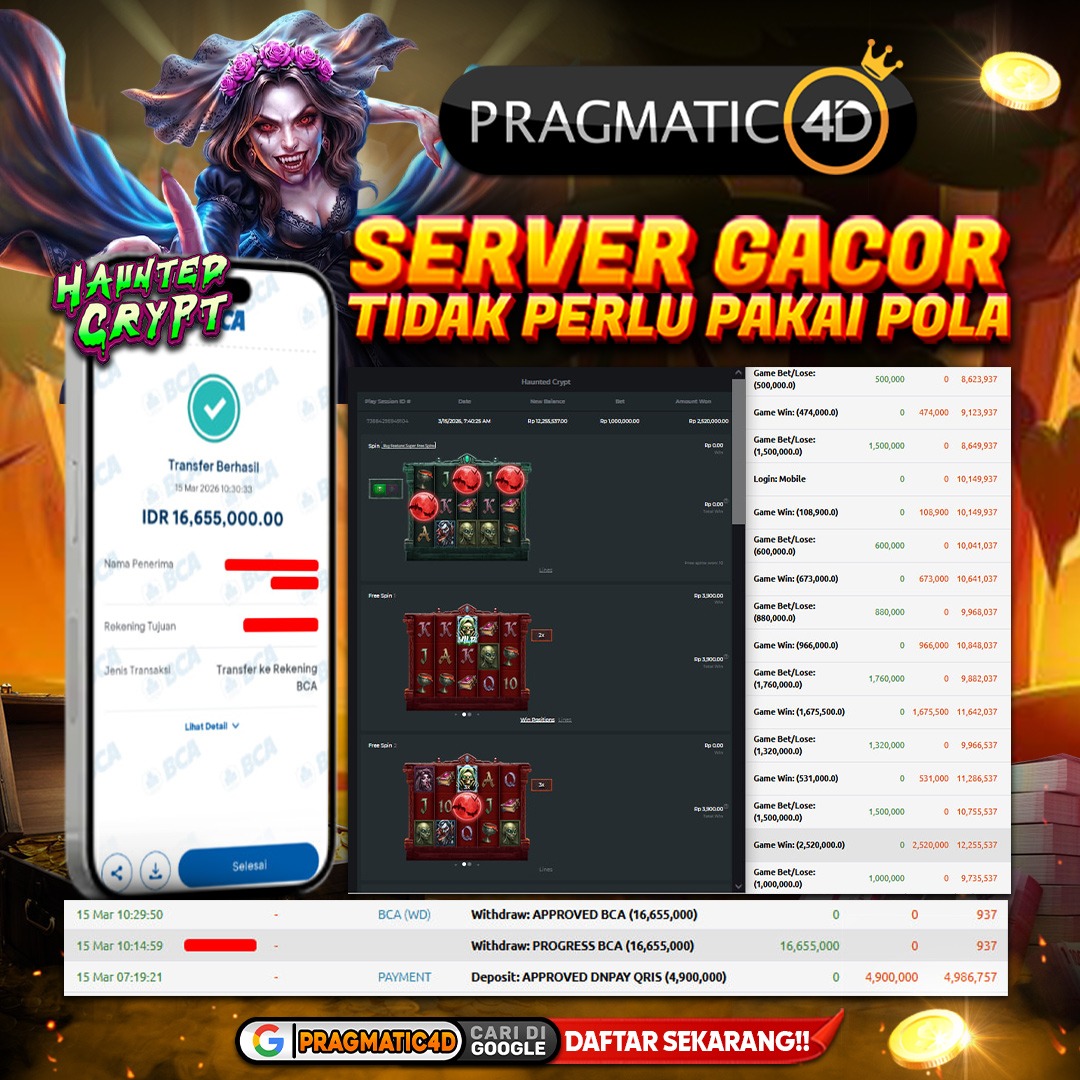 BUKTI KEMENANGAN MEMBER 15 MARET 2026 DI PRAGMATIC4D 16 JUTA