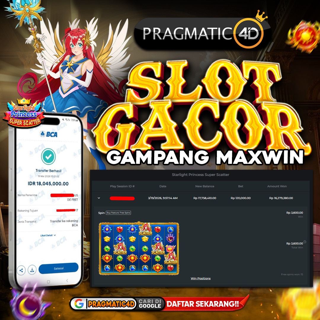BUKTI KEMENANGAN MEMBER 19 MARET 2026 DI PRAGMATIC4D 18 JUTA