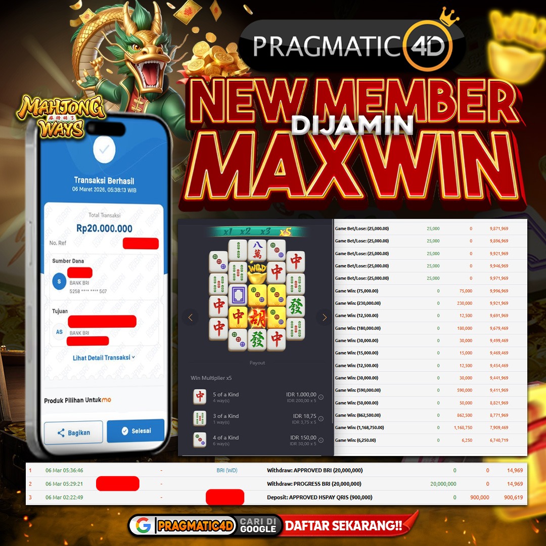 BUKTI KEMENANGAN MEMBER 06 MARET 2026 DI PRAGMATIC4D 20 JUTA