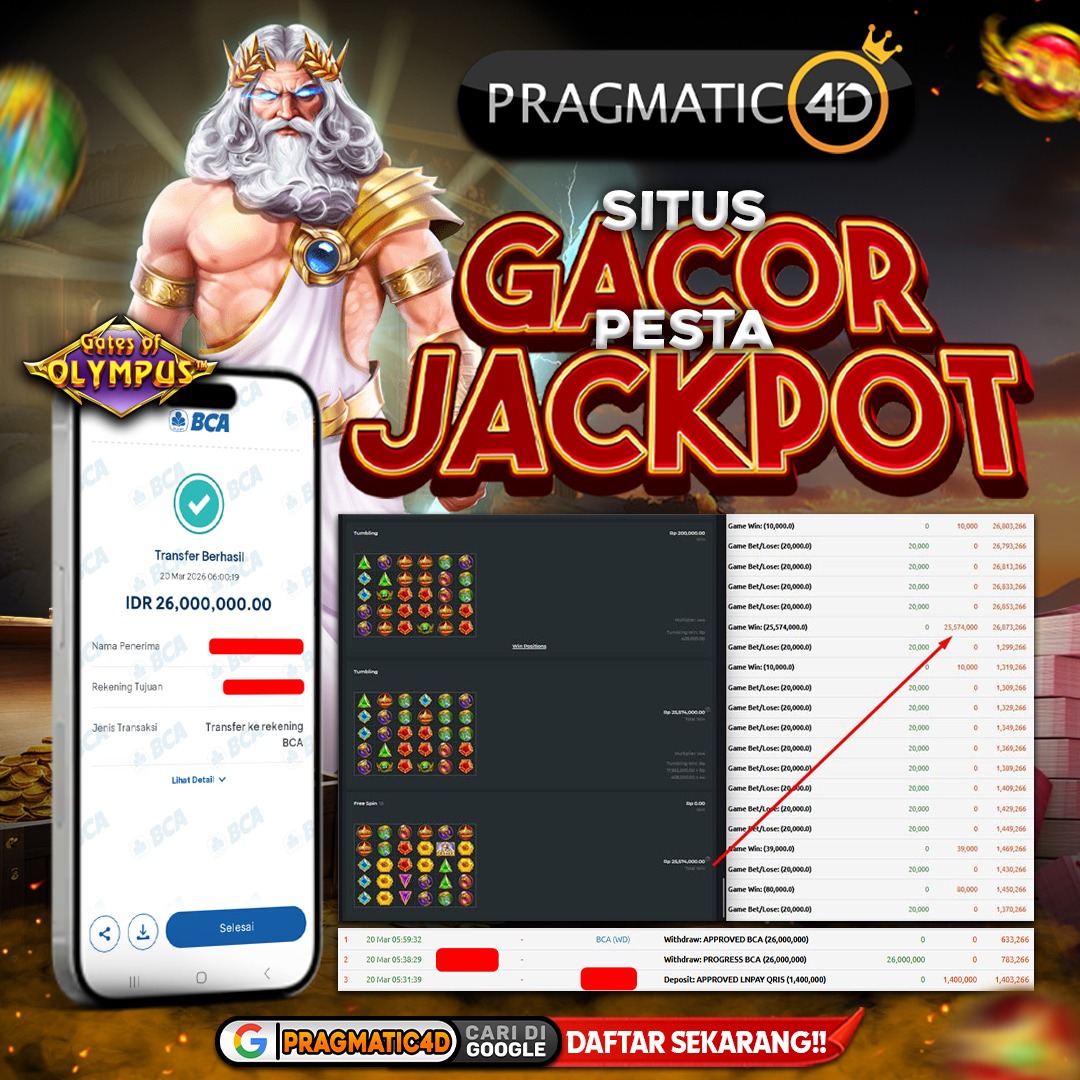 BUKTI KEMENANGAN MEMBER 21 MARET 2026 DI PRAGMATIC4D 26 JUTA