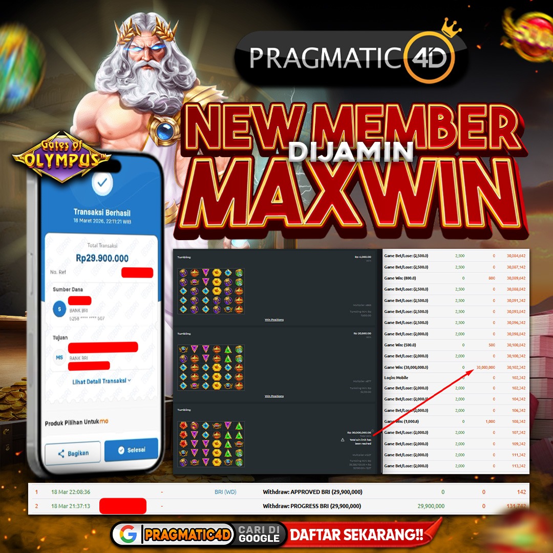 BUKTI KEMENANGAN MEMBER 19 MARET 2026 DI PRAGMATIC4D 29 JUTA