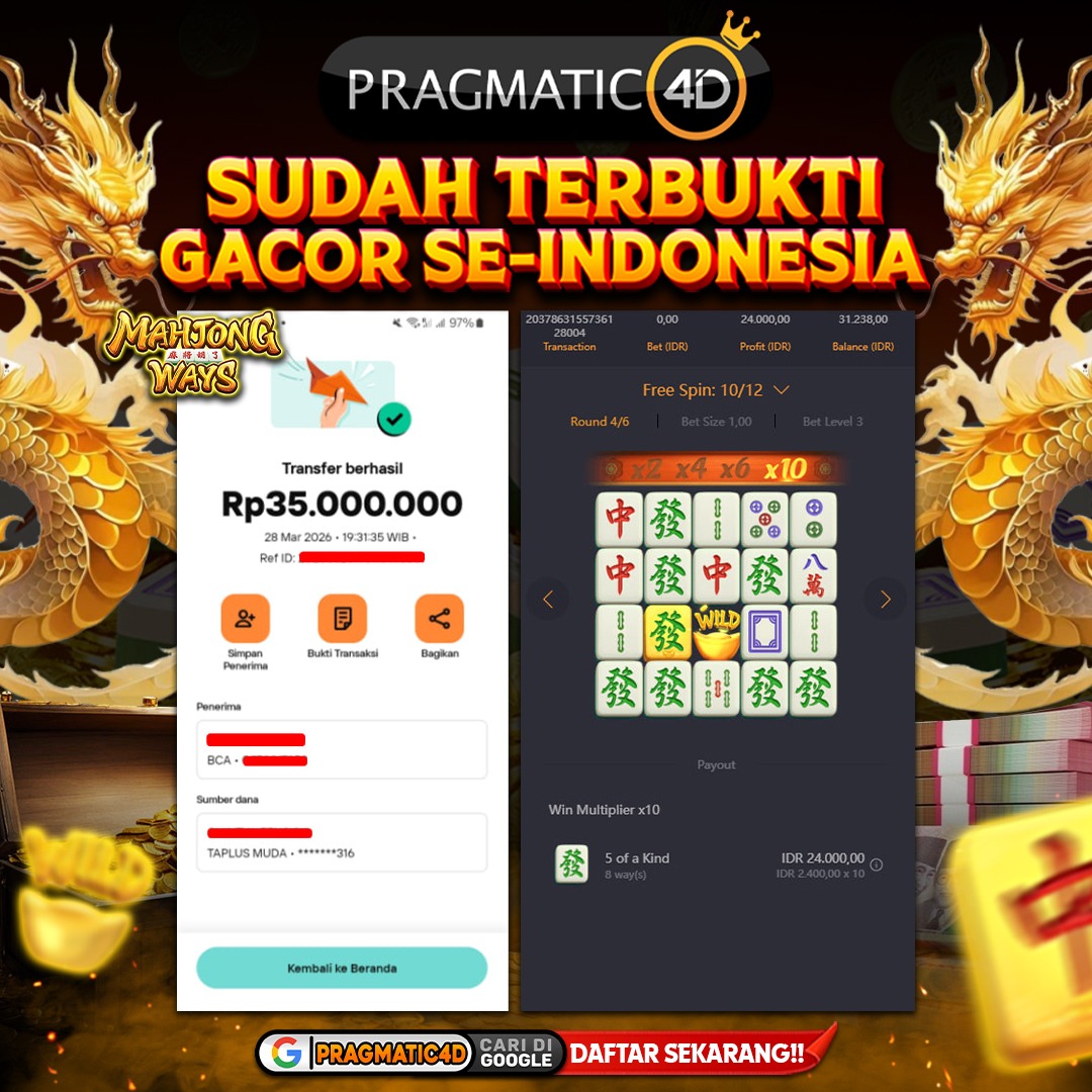 BUKTI KEMENANGAN MEMBER 29 MARET 2026 DI PRAGMATIC4D 35 JUTA