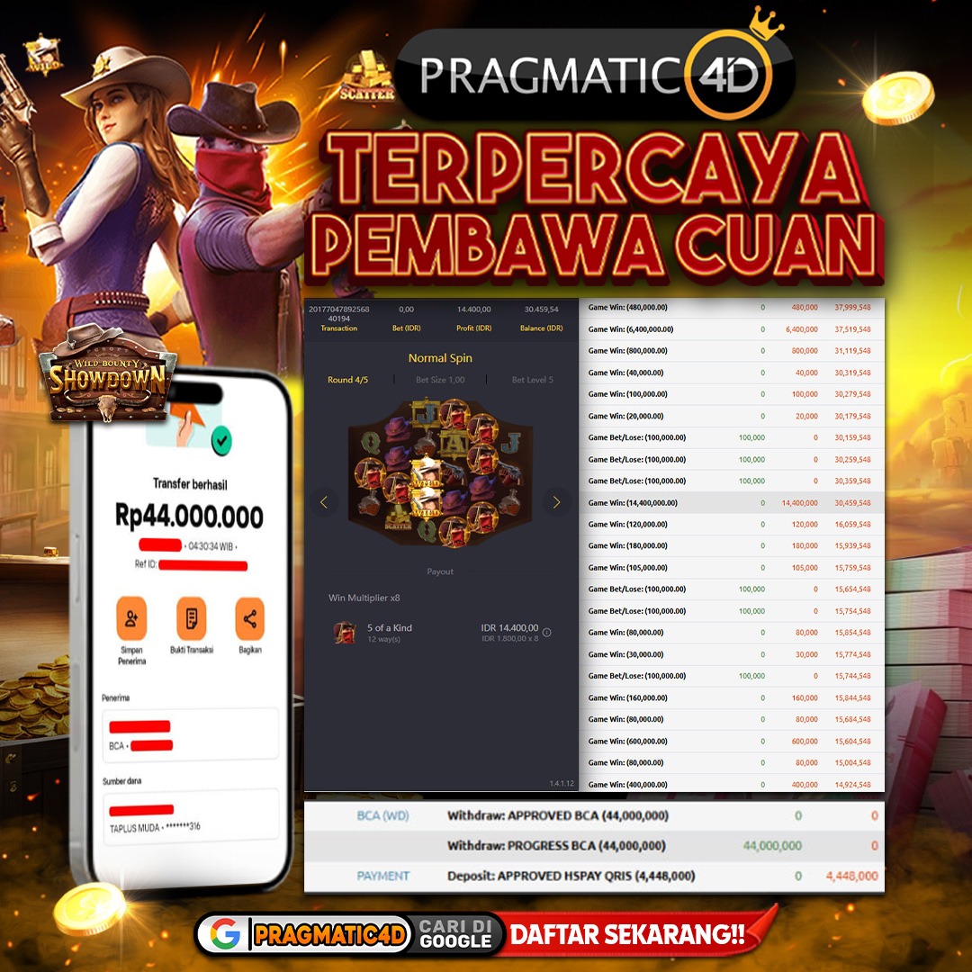 BUKTI KEMENANGAN MEMBER 24 MARET 2026 DI PRAGMATIC4D 44 JUTA