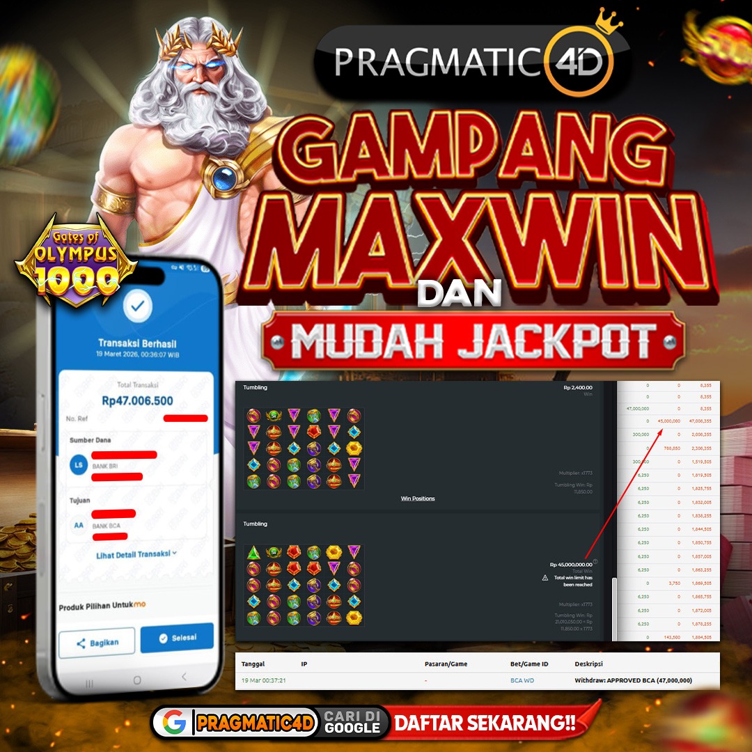 BUKTI KEMENANGAN MEMBER 19 MARET 2026 DI PRAGMATIC4D 47 JUTA