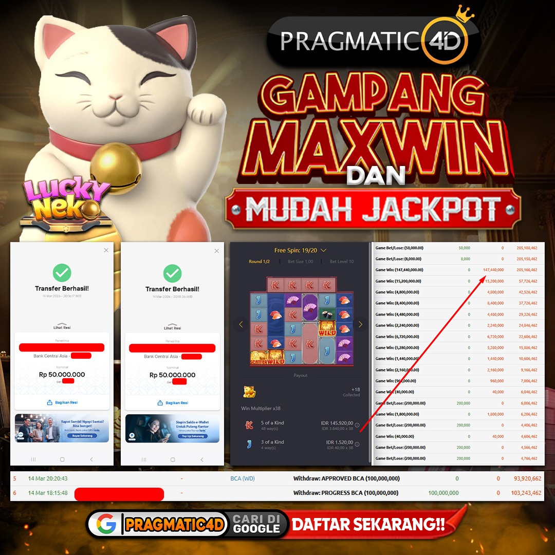 BUKTI KEMENANGAN MEMBER 15 MARET 2026 DI PRAGMATIC4D 100 JUTA
