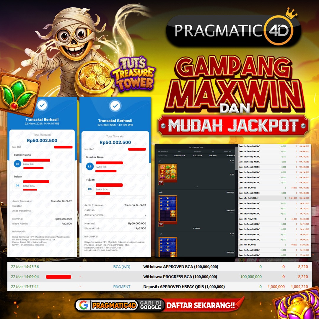 BUKTI KEMENANGAN MEMBER 23 MARET 2026 DI PRAGMATIC4D 100 JUTA