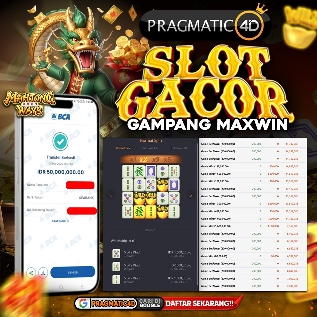 BUKTI KEMENANGAN MEMBER 05 MARET 2026 DI PRAGMATIC4D 50 JUTA