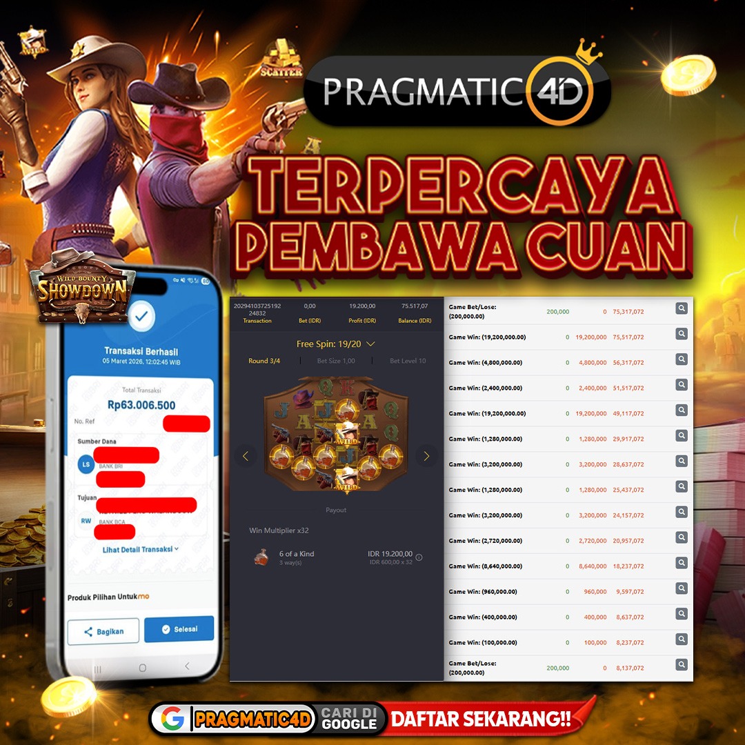 BUKTI KEMENANGAN MEMBER 05 MARET 2026 DI PRAGMATIC4D 63 JUTA