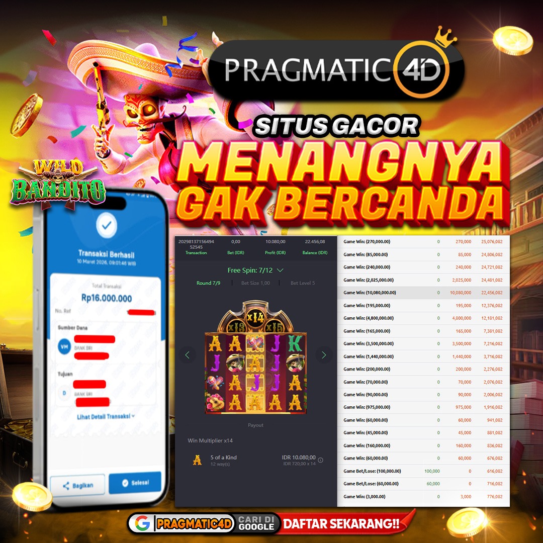 BUKTI KEMENANGAN MEMBER 10 MARET 2026 DI PRAGMATIC4D 100 JUTA