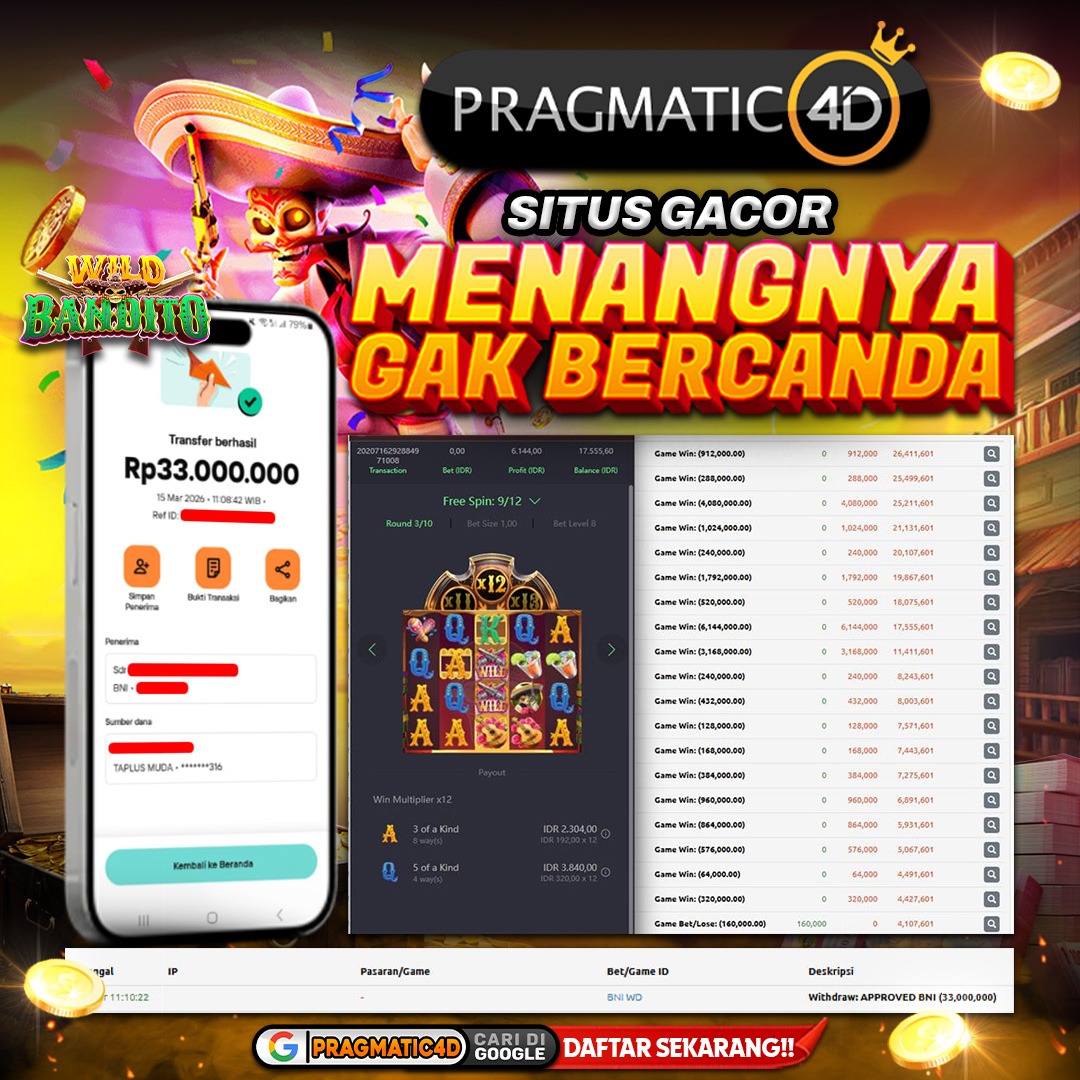 BUKTI KEMENANGAN MEMBER 15 MARET 2026 DI PRAGMATIC4D 33 JUTA
