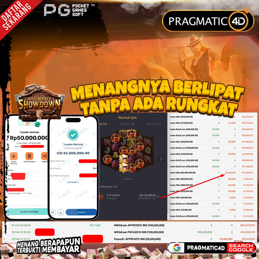 BUKTI KEMENANGAN MEMBER 02 MARET 2026 DI PRAGMATIC4D 100 JUTA
