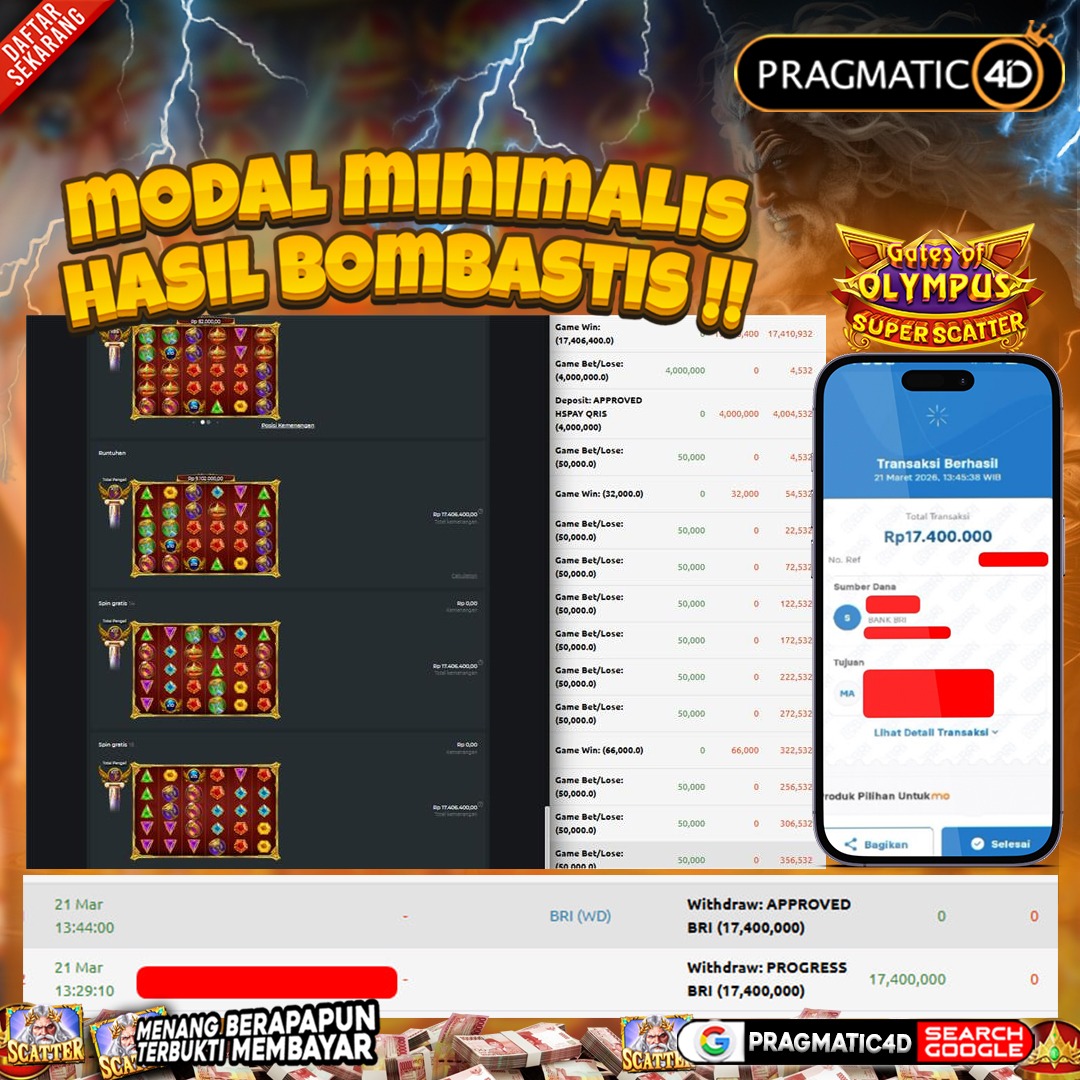 BUKTI KEMENANGAN MEMBER 22 MARET 2026 DI PRAGMATIC4D 17 JUTA