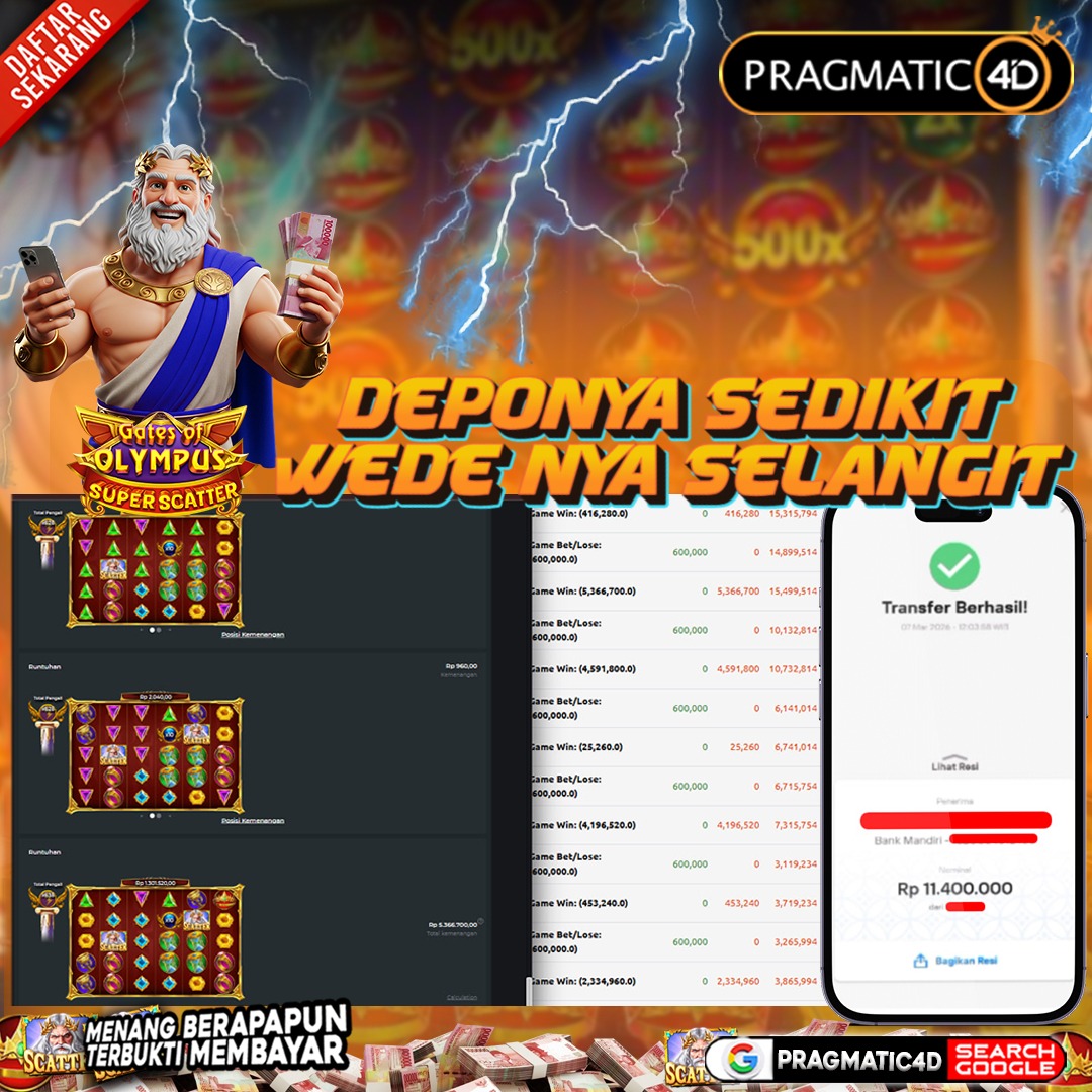 BUKTI KEMENANGAN MEMBER 07 MARET 2026 DI PRAGMATIC4D 11 JUTA