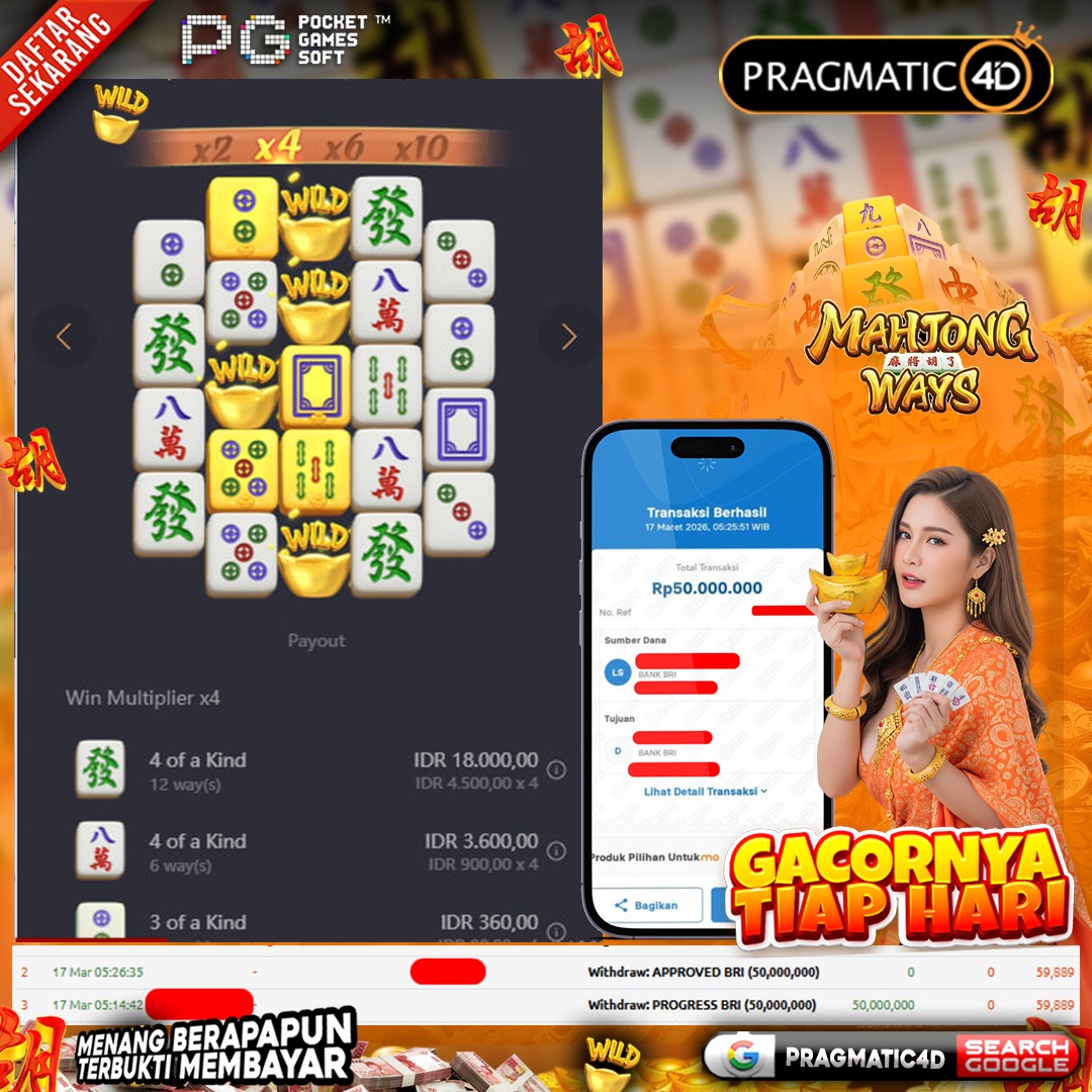 BUKTI KEMENANGAN MEMBER 17 MARET 2026 DI PRAGMATIC4D 50 JUTA