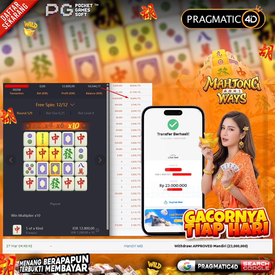 BUKTI KEMENANGAN MEMBER 27 MARET 2026 DI PRAGMATIC4D 23 JUTA