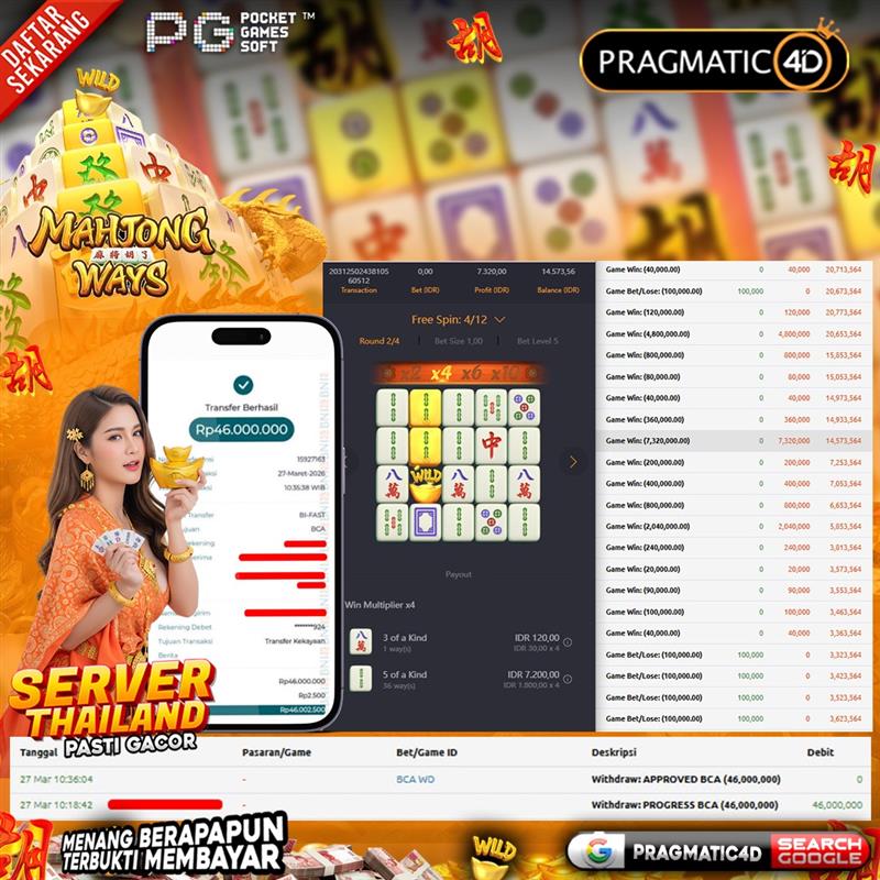 BUKTI KEMENANGAN MEMBER 27 MARET 2026 DI PRAGMATIC4D 46 JUTA