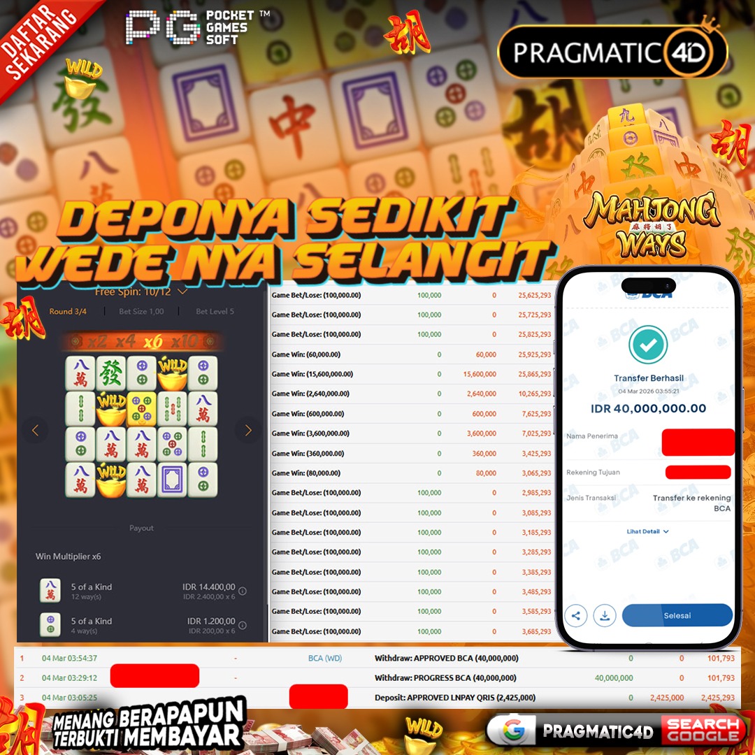 BUKTI KEMENANGAN MEMBER 04 MARET 2026 DI PRAGMATIC4D 40 JUTA